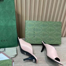 Load image into Gallery viewer, Gucci Women GG Mid-Heel Open Toe Pump Light Pink Leather Square Toe