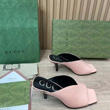 Load image into Gallery viewer, Gucci Women GG Mid-Heel Open Toe Pump Light Pink Leather Square Toe