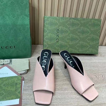 Load image into Gallery viewer, Gucci Women GG Mid-Heel Open Toe Pump Light Pink Leather Square Toe