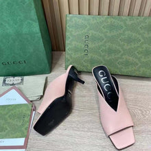 Load image into Gallery viewer, Gucci Women GG Mid-Heel Open Toe Pump Light Pink Leather Square Toe