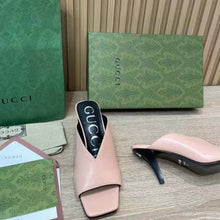Load image into Gallery viewer, Gucci Women GG Mid-Heel Open Toe Pump Light Pink Leather Square Toe