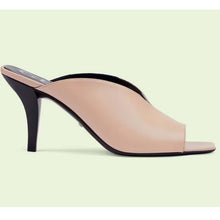 Load image into Gallery viewer, Gucci Women GG Mid-Heel Open Toe Pump Light Pink Leather Square Toe