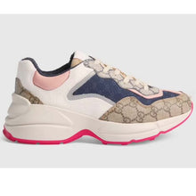 Load image into Gallery viewer, Gucci Women GG Rhyton Sneaker Beige Ebony Blue Supreme Canvas Low 4 cm Heel