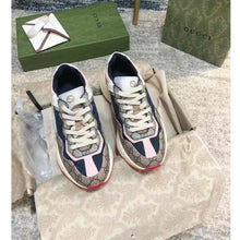 Load image into Gallery viewer, Gucci Women GG Rhyton Sneaker Beige Ebony Blue Supreme Canvas Low 4 cm Heel