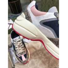 Load image into Gallery viewer, Gucci Women GG Rhyton Sneaker Beige Ebony Blue Supreme Canvas Low 4 cm Heel