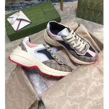 Load image into Gallery viewer, Gucci Women GG Rhyton Sneaker Beige Ebony Blue Supreme Canvas Low 4 cm Heel