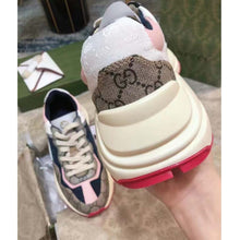 Load image into Gallery viewer, Gucci Women GG Rhyton Sneaker Beige Ebony Blue Supreme Canvas Low 4 cm Heel