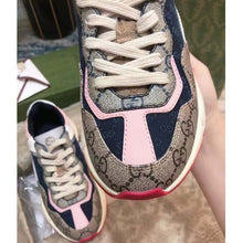 Load image into Gallery viewer, Gucci Women GG Rhyton Sneaker Beige Ebony Blue Supreme Canvas Low 4 cm Heel