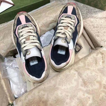 Load image into Gallery viewer, Gucci Women GG Rhyton Sneaker Beige Ebony Blue Supreme Canvas Low 4 cm Heel