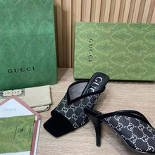 Load image into Gallery viewer, Gucci Women GG Sandal Black Mesh GG Crystals Square Toe Mid-Heel