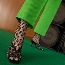 Load image into Gallery viewer, Gucci Women GG Sandal Black Mesh GG Crystals Square Toe Mid-Heel