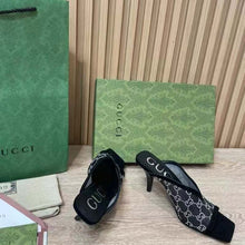 Load image into Gallery viewer, Gucci Women GG Sandal Black Mesh GG Crystals Square Toe Mid-Heel