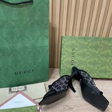 Load image into Gallery viewer, Gucci Women GG Sandal Black Mesh GG Crystals Square Toe Mid-Heel