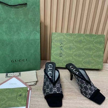 Load image into Gallery viewer, Gucci Women GG Sandal Black Mesh GG Crystals Square Toe Mid-Heel