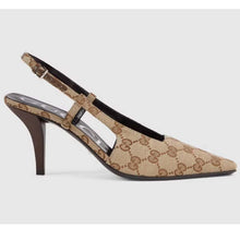 Load image into Gallery viewer, Gucci Women GG Slingback Pump Beige Ebony Original GG Canvas 8 cm Heel