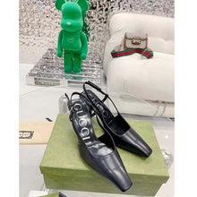 Load image into Gallery viewer, Gucci Women GG Slingback Pump Black Leather Back Ankle Buckle 8 cm Heel