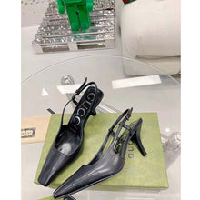 Load image into Gallery viewer, Gucci Women GG Slingback Pump Black Leather Back Ankle Buckle 8 cm Heel