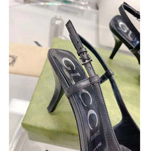Load image into Gallery viewer, Gucci Women GG Slingback Pump Black Leather Back Ankle Buckle 8 cm Heel