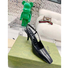 Load image into Gallery viewer, Gucci Women GG Slingback Pump Black Leather Back Ankle Buckle 8 cm Heel