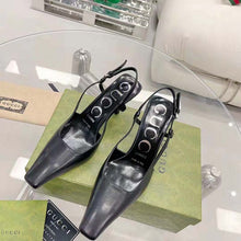 Load image into Gallery viewer, Gucci Women GG Slingback Pump Black Leather Back Ankle Buckle 8 cm Heel