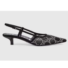 Load image into Gallery viewer, Gucci Women GG Slingback Pump Black Mesh GG Crystals Low 4 cm Heel