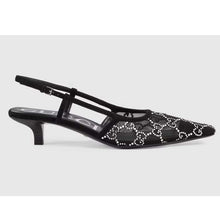 Load image into Gallery viewer, Gucci Women GG Slingback Pump Black Mesh GG Crystals Low 4 cm Heel