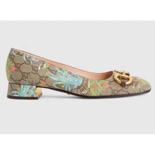 Load image into Gallery viewer, Gucci Women GG Tiger Ballet Flat Horsebit Tiger Flower Beige Ebony Supreme Canvas