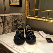 Load image into Gallery viewer, Gucci Women GG Velvet Lug Sole Loafer in GG Velvet 2.5 cm Heel-Navy