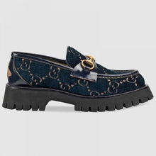 Load image into Gallery viewer, Gucci Women GG Velvet Lug Sole Loafer in GG Velvet 2.5 cm Heel-Navy