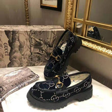 Load image into Gallery viewer, Gucci Women GG Velvet Lug Sole Loafer in GG Velvet 2.5 cm Heel-Navy