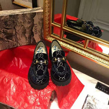 Load image into Gallery viewer, Gucci Women GG Velvet Lug Sole Loafer in GG Velvet 2.5 cm Heel-Navy