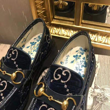 Load image into Gallery viewer, Gucci Women GG Velvet Lug Sole Loafer in GG Velvet 2.5 cm Heel-Navy
