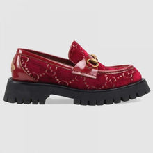 Load image into Gallery viewer, Gucci Women GG Velvet Lug Sole Loafer in GG Velvet 2.5 cm Heel-Red