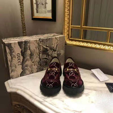Load image into Gallery viewer, Gucci Women GG Velvet Lug Sole Loafer in GG Velvet 2.5 cm Heel-Red