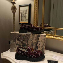 Load image into Gallery viewer, Gucci Women GG Velvet Lug Sole Loafer in GG Velvet 2.5 cm Heel-Red