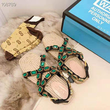 Load image into Gallery viewer, Gucci Women Grosgrain Espadrille Sandal with Crystals 3 cm Platform-Green
