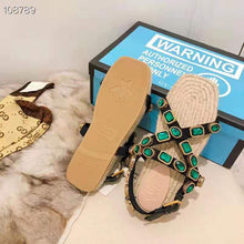 Load image into Gallery viewer, Gucci Women Grosgrain Espadrille Sandal with Crystals 3 cm Platform-Green