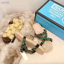 Load image into Gallery viewer, Gucci Women Grosgrain Espadrille Sandal with Crystals 3 cm Platform-Green