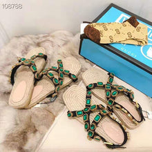 Load image into Gallery viewer, Gucci Women Grosgrain Espadrille Sandal with Crystals 3 cm Platform-Green