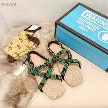 Load image into Gallery viewer, Gucci Women Grosgrain Espadrille Sandal with Crystals 3 cm Platform-Green
