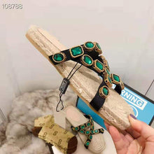 Load image into Gallery viewer, Gucci Women Grosgrain Espadrille Sandal with Crystals 3 cm Platform-Green