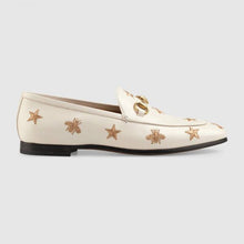 Load image into Gallery viewer, Gucci Women Gucci Jordaan Embroidered Leather Loafer 1.27cm Heel-White