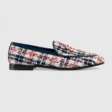 Load image into Gallery viewer, Gucci Women Gucci Jordaan Tweed Check Loafer-Navy