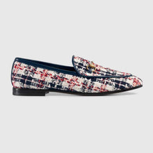 Load image into Gallery viewer, Gucci Women Gucci Jordaan Tweed Check Loafer-Navy