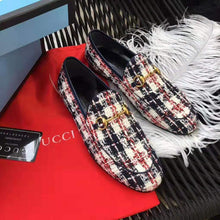 Load image into Gallery viewer, Gucci Women Gucci Jordaan Tweed Check Loafer-Navy