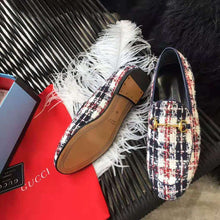 Load image into Gallery viewer, Gucci Women Gucci Jordaan Tweed Check Loafer-Navy