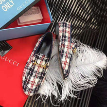 Load image into Gallery viewer, Gucci Women Gucci Jordaan Tweed Check Loafer-Navy