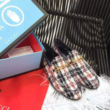 Load image into Gallery viewer, Gucci Women Gucci Jordaan Tweed Check Loafer-Navy