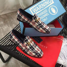 Load image into Gallery viewer, Gucci Women Gucci Jordaan Tweed Check Loafer-Navy