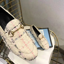 Load image into Gallery viewer, Gucci Women Gucci Jordaan Tweed Loafer 1.3 cm Heel-Beige
